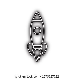 Rocket sign illustration. Vector. Double contour black icon with soft shadow at white background. Isolated.