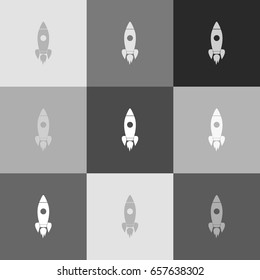 Rocket sign illustration. Vector. Grayscale version of Popart-style icon.