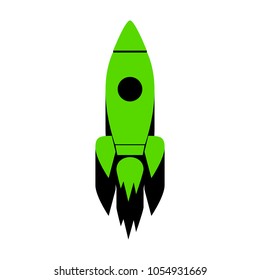 Rocket sign illustration. Vector. Green 3d icon with black side on white background. Isolated.