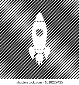 Rocket sign illustration. Vector. Icon. Hole in moire background.