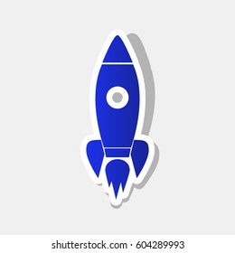 Rocket sign illustration. Vector. New year bluish icon with outside stroke and gray shadow on light gray background.