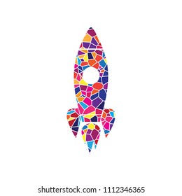 Rocket sign illustration. Vector. Stained glass icon on white background. Colorful polygons. Isolated.