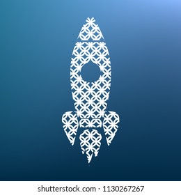 Rocket sign illustration. Vector. White textured icon at lapis lazuli gradient background.