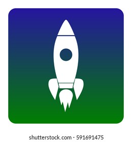 Rocket sign illustration. Vector. White icon at green-blue gradient square with rounded corners on white background. Isolated.