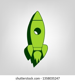 Rocket sign illustration. Vector. Yellow green solid icon with dark green external body at light colored background.