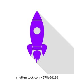 Rocket sign illustration. Violet icon with flat style shadow path.