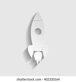 Rocket sign. Paper style icon
