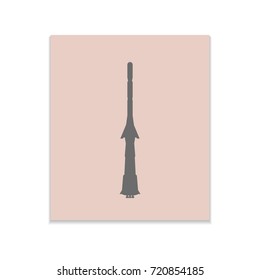 Rocket sign Vector black icon on color sticker. Material design
