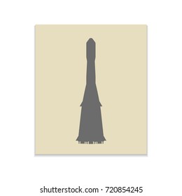 Rocket sign Vector black icon on color sticker. Material design