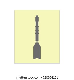 Rocket sign Vector black icon on color sticker. Material design