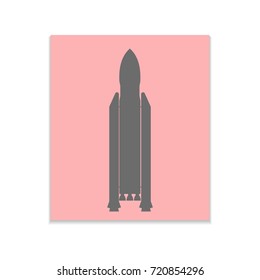 Rocket sign Vector black icon on color sticker. Material design