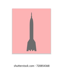 Rocket sign Vector black icon on color sticker. Material design