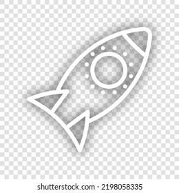 Rocket sign. White Icon with dropped natural gray Shadow at transparent Background. Illustration.