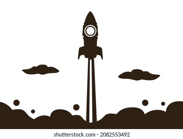 Rocket Silhouette Flying Into The Sky. Vector Illustration