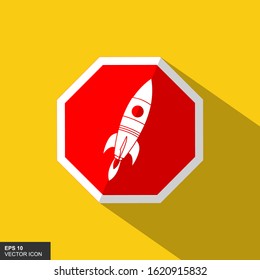 Rocket silhouette icon with a long background and shadow. Vector illustration