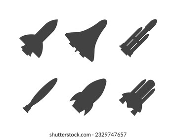 Icono de vehículo astronauta de ilustración de silueta de cohetes. Concepto de cartografía de velocidad futura de lanzador de cohete vectorial missle