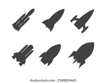 Rocket silhouette illustration astronaut vehicle icon. Rocket launch vector missle spaceship future speed cartoon concept