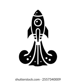 Rocket silhouette illustration astronaut vehicle icon. Rocket launch vector missle spaceship future speed cartoon concept
