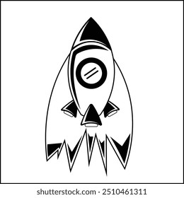 Rakete Silhouette Illustration Vektordesign in schwarz-weiß. geeignet für Logos, Symbole, Poster, Werbung, Banner, Firmen, T-Shirt-Designs, Aufkleber, Websites.