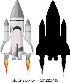 Rocket with its silhouette on white background illustration