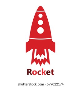 Rocket silhouette on the white background text red