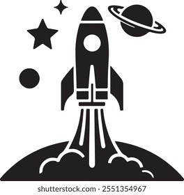 Rocket silhouette vector icon symbolizing innovation, progress, and exploration. Perfect for technology, space, startup, or science projects. EPS format ensures scalability.