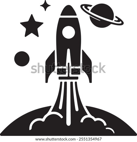 Rocket silhouette vector icon symbolizing innovation, progress, and exploration. Perfect for technology, space, startup, or science projects. EPS format ensures scalability.