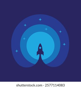 Rocket silhouette vector on a blue background