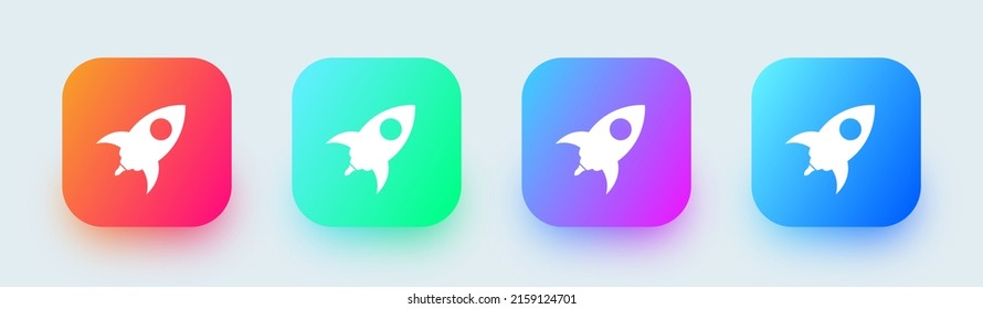 Rocket simple icon set vector in gradient colors. Rocket launch vector illustration.