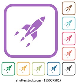 Rocket simple icons in color rounded square frames on white background