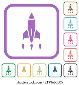 Rocket simple icons in color rounded square frames on white background