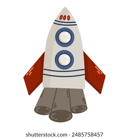 Rocket single element on white background. Space satelite retro shuttle.