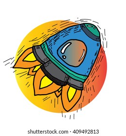 Rocket sketch drawing with free hand Vector EPS10.