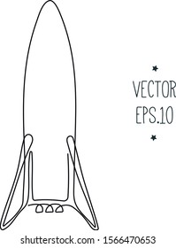 Rocket, sketch, drawing in one continuous line in the style of frost art, black and white sketchy image in the style of minimalism.