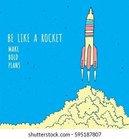 Rocket sketched vector illustration with clouds