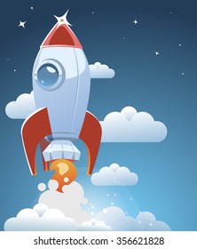 Rocket in the sky. blank template