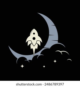 cohete en el cielo en la luna