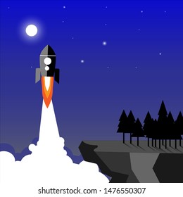 Rocket in the sky to space vector 