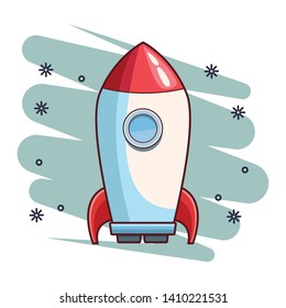 rocket skyrocket cartoon  over blue splash background with stars vector illustration graphic design