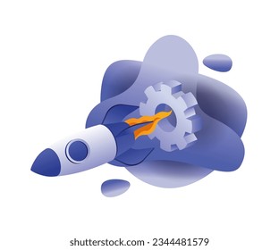 The rocket slides down flat and isometric illustration