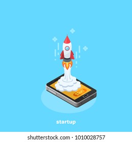 a rocket from a smartphone, an isometric image