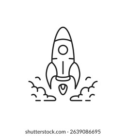 Rocket and smoke line icon, rocket movement with engine tribe, isolated from background. Modern graphic design