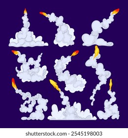 rocket smoke trail set cartoon. launch propulsion, fire speed, exhaust plume rocket smoke trail sign. isolated symbol vector illustration