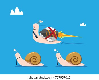Rocket snail with necktie passing trough other snails