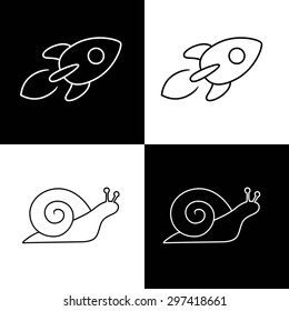 Rocket and snails. The speed and slowness in flat line style.