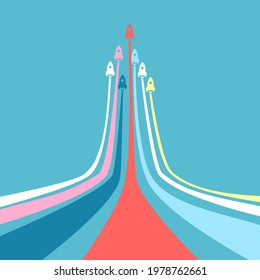 The rocket is soaring. Initiation and leadership ideas. vector illustration