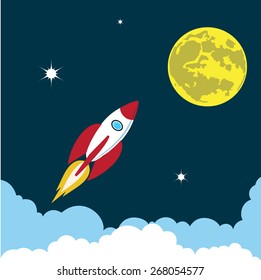 rocket soars into the sky color illustration