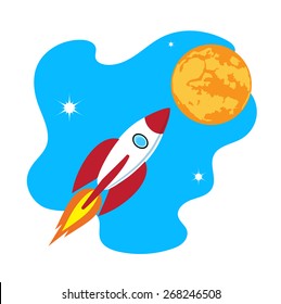 rocket soars into the sky color illustration