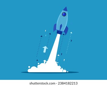 rocket soars into the sky with a growing arrow. Vector