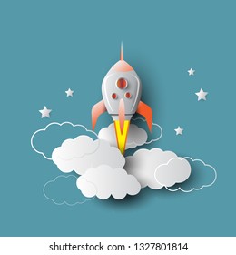 The rocket soars into space.